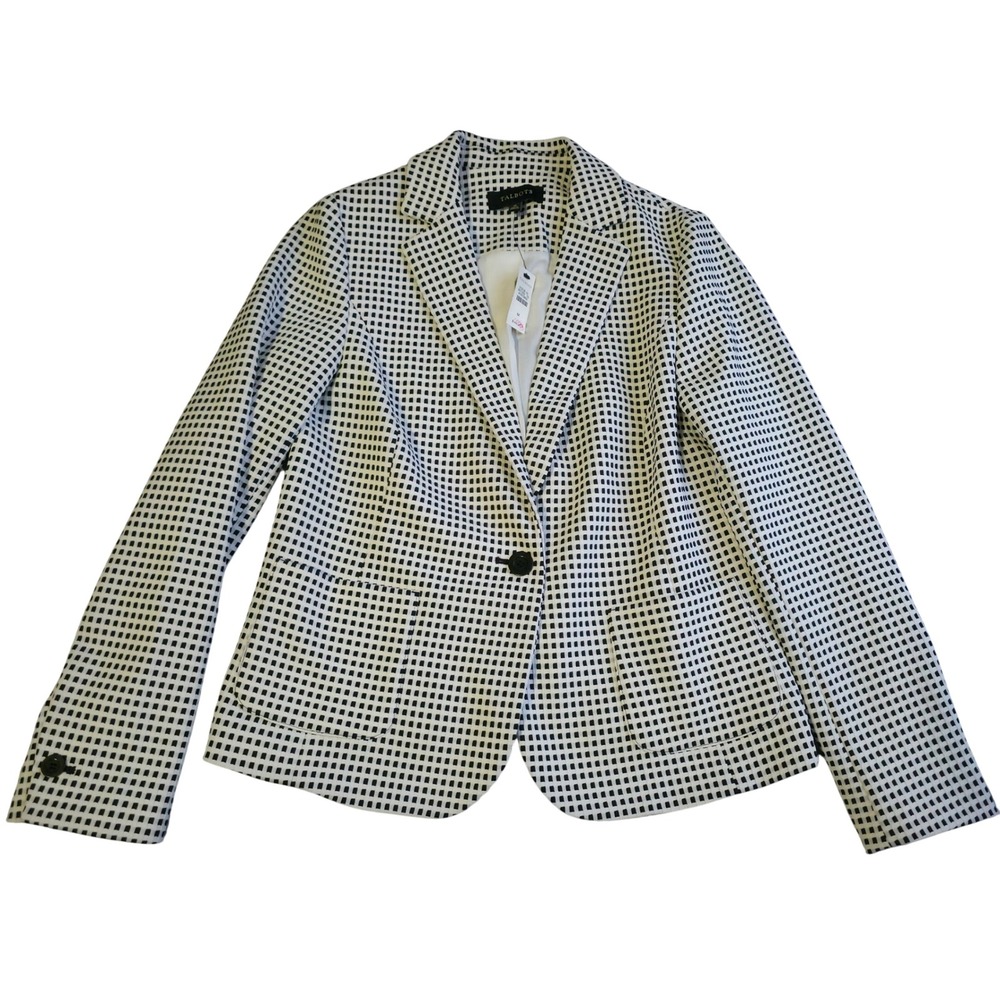 TALBOTS Womens Black White Gingham Check Blazer Jacket NWT Size Medium